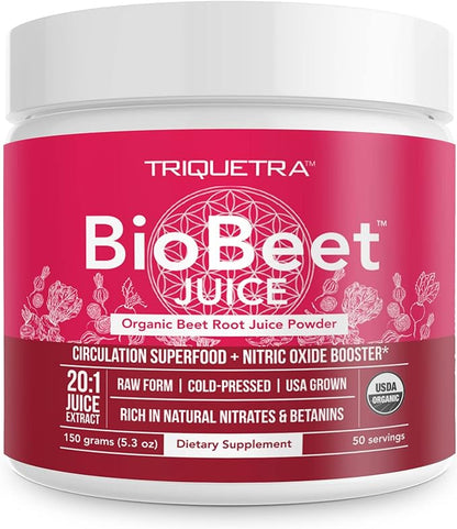 BioBeet® Max Strength Beet Root Juice Powder ??20:1 Concentrate, Each Serving Derived from 60,000 mg Organic Beetroot - Cold-Pressed, USA Grown ??Nitric Oxide, Circulation Support ??50 Servings