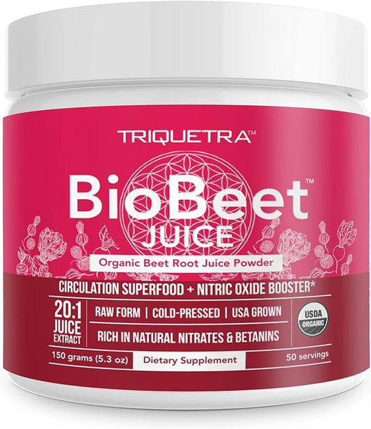 BioBeet® Max Strength Beet Root Juice Powder ??20:1 Concentrate, Each Serving Derived from 60,000 mg Organic Beetroot - Cold-Pressed, USA Grown ??Nitric Oxide, Circulation Support ??50 Servings