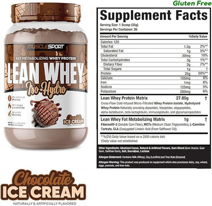 Musclesport Lean Whey Revolution??Protein Powder - Whey Protein Isolate - Low Calorie, Low Carb, Low Fat, Incredible Flavors - 25g Protein per Scoop - 2lb Chocolate Ice Cream