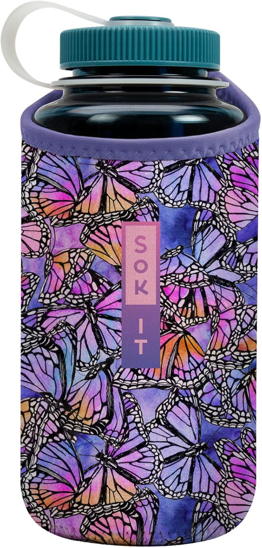 Sok It BotlSok Water Bottle Sleeve Insulated Neoprene Cover (Butterfly Galaxy, Fits 32oz Nalgene)