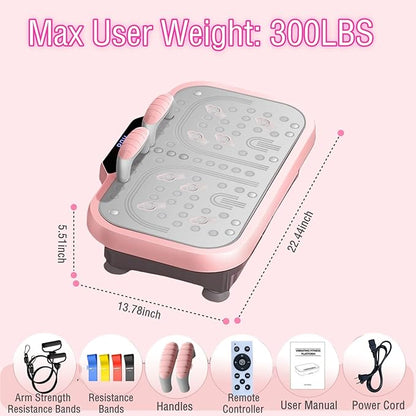 Vibration Plate Exercise Machine, Vibrating Fitness Platform Whole Body Shake Board Workout Equipment Fat Burner Vibrate Stand with Bluetooth Resistance Bands for Women Men Home Sport Gym-Pink