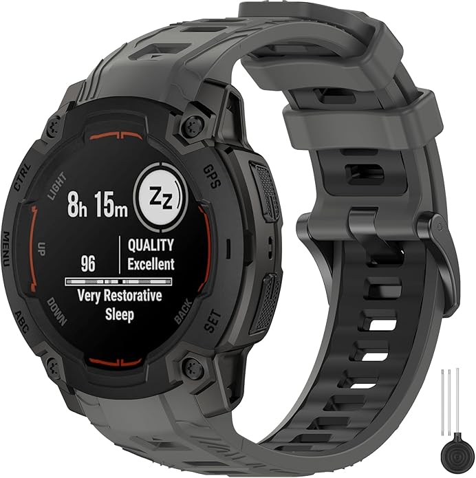 Miimall Rugged Band for Garmin Instinct E 45mm Sport Strap, Lightweight, 22mm Silicone Adjustable Watch Bracelet Replacement Wristband for Garmin Instinct E for Men Women, Black