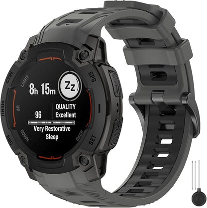 Miimall Rugged Band for Garmin Instinct E 45mm Sport Strap, Lightweight, 22mm Silicone Adjustable Watch Bracelet Replacement Wristband for Garmin Instinct E for Men Women, Black