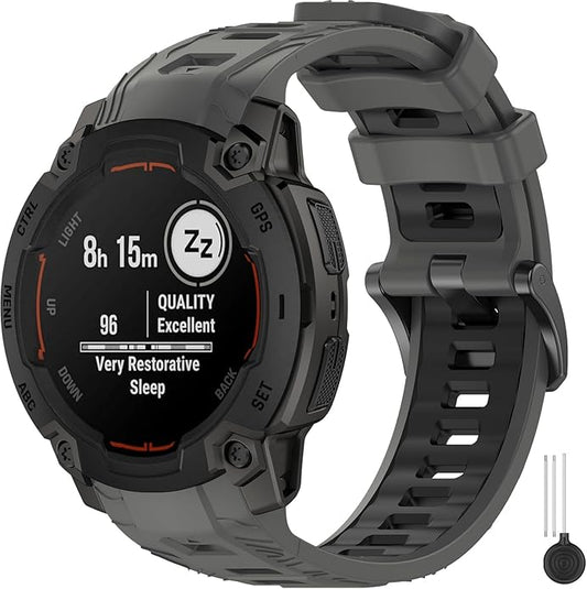 Miimall Rugged Band for Garmin Instinct E 45mm Sport Strap, Lightweight, 22mm Silicone Adjustable Watch Bracelet Replacement Wristband for Garmin Instinct E for Men Women, Black