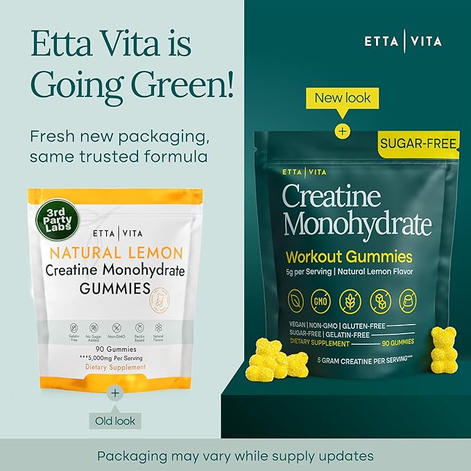 Sugar-Free Creatine Monohydrate Gummies 5gram per Serving, Potent Creatine Gummies for Men & Women, Supplement for Muscle Support, Cellular Energy & Cognitive Function, Gluten-Free