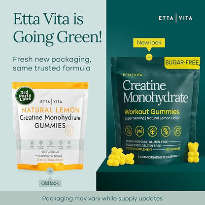 Sugar-Free Creatine Monohydrate Gummies 5gram per Serving, Potent Creatine Gummies for Men & Women, Supplement for Muscle Support, Cellular Energy & Cognitive Function, Gluten-Free