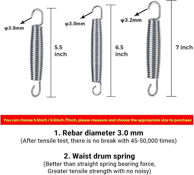 5.5inch/6.5inch/7inchTrampoline Springs Heavy Duty Stainless Steel Replacement Trampoline Replacement Parts, Weather-Resistant, Includes Tool and Gloves, Universal Trampolines Spring Tool