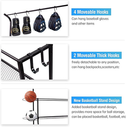 Sport euipment Storage, Garage Sports Equipment Organizer, Ball Storage Rack for Sport Gear, Rolling Sports Ball Storage Cart with Wheels, Indoor/Outdoor