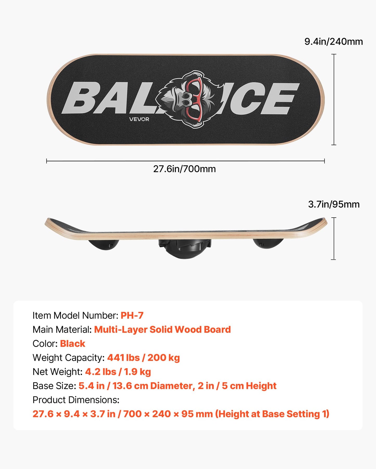 VEVOR Balance Board, Wobble Board Trainer for Adults 3-Level Adjustable Base, Premium Wooden