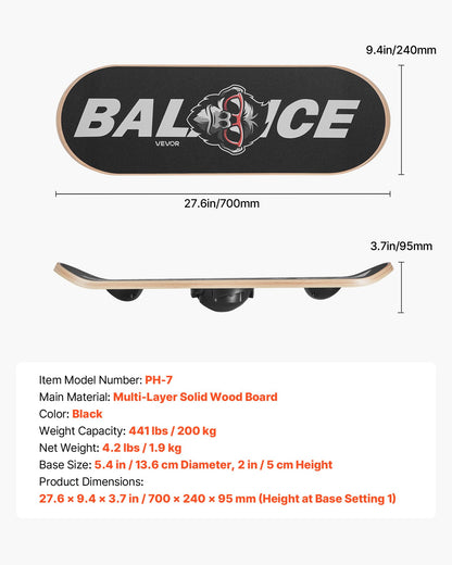 VEVOR Balance Board, Wobble Board Trainer for Adults 3-Level Adjustable Base, Premium Wooden