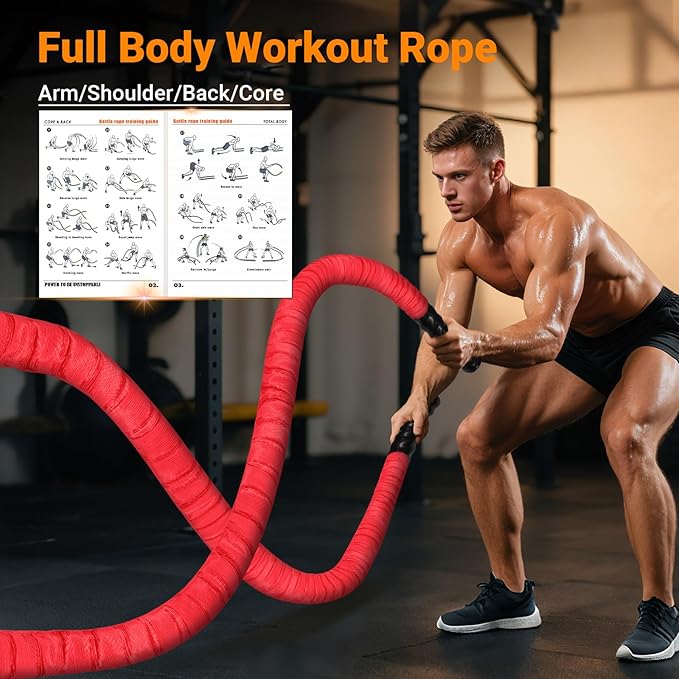 Battle Rope 1/1.26/1.5/2 Inch Diameter,Pink 30FT/40FT/50FT Exercise Workout Ropes for Home Gym Heavy Weighted Training Rope for Working Out