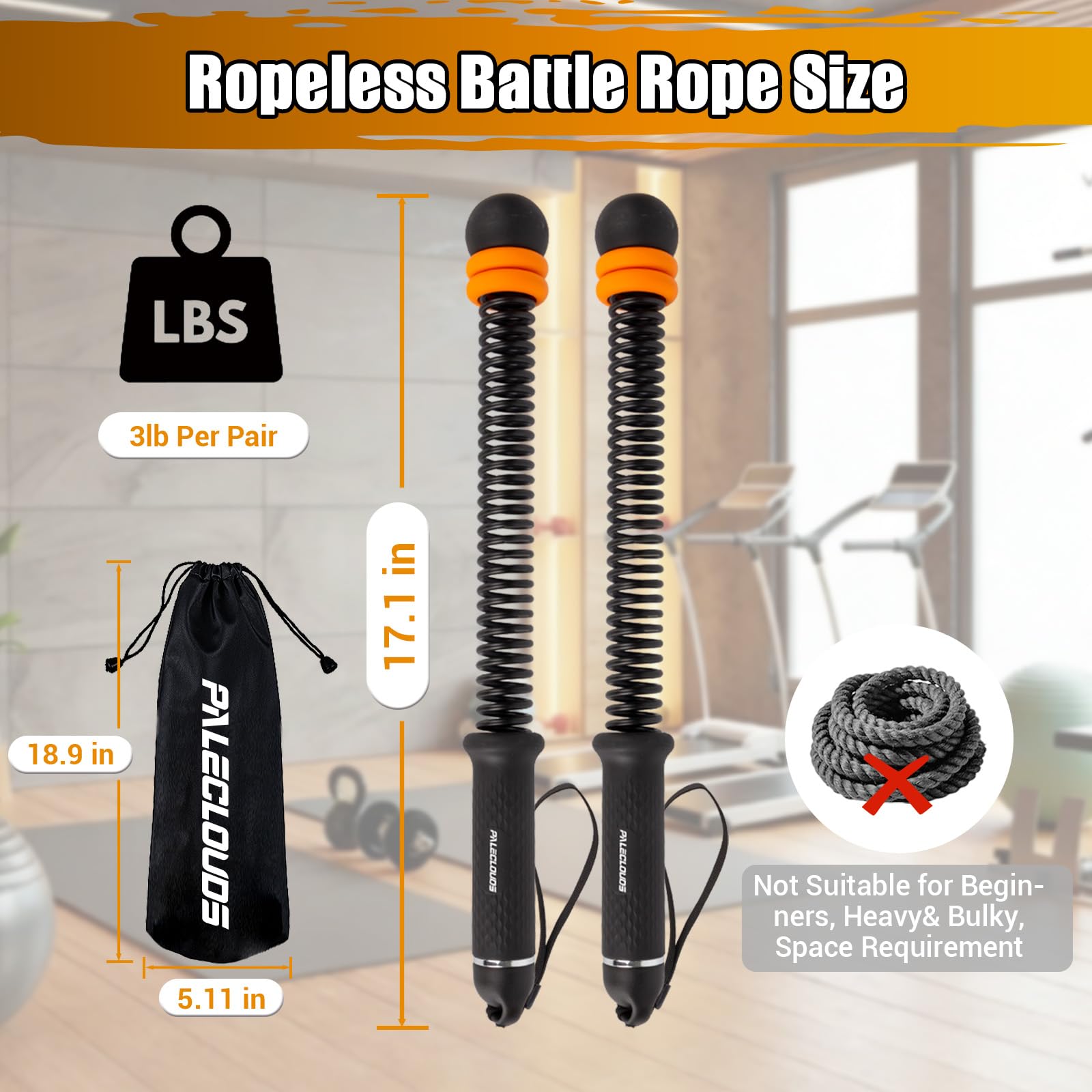 Portable Ropeless Battle Rope, Adjustable Cordless Battle Rope for Home Gym