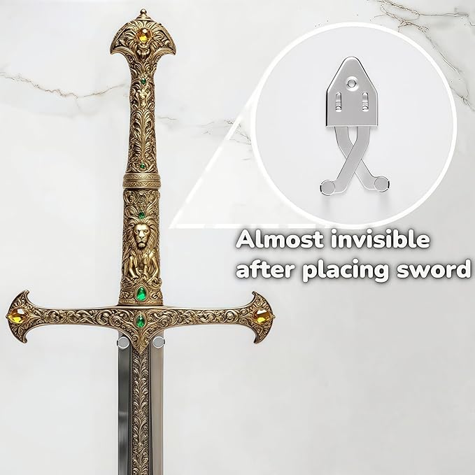 2/Set Vertical Sword Wall Mount Sword Hanger Adjustable Sword Mount Dagger Axe Blade Display (Silver 2pcs)