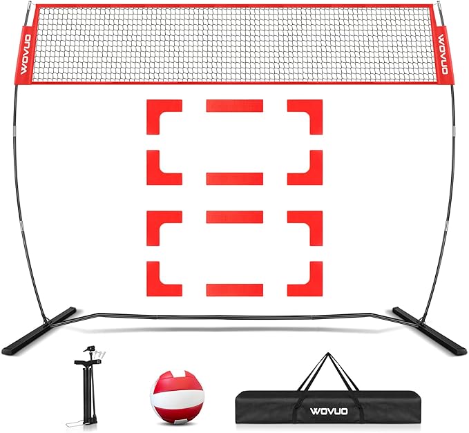 12Ft Beach Volleyball Net for Backyard, Portable Net Set, Freestanding Volleyball Training Equipment with Pump, Bag, Sports Game for Outdoor Indoor, Height Adjustable