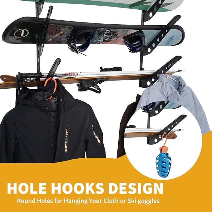 4 Board Snowboard Wall Racks, Adjustable Storage Rack for Ski, Surfboard, Wakeboard, Snowboard Wall Mount Display, Black