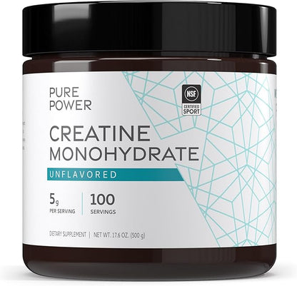 Dr. Mercola Pure Power Creatine Monohydrate - Supports Strength & Performance - Unflavored - NSF Certified - Quick-Dissolving Powder - 17.60 oz - 100 Servings