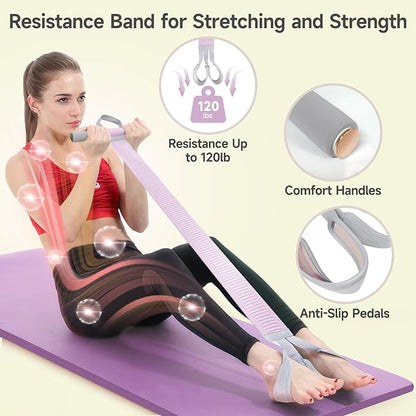 Fabric Resistance Band with Handles, 120lb Full-Body Excercise Band, Non-Slip Elastic Bands for Strength Muscle Training, Stretch Band Workout Equipment for Leg Arm Chest Core Wrist Ankle