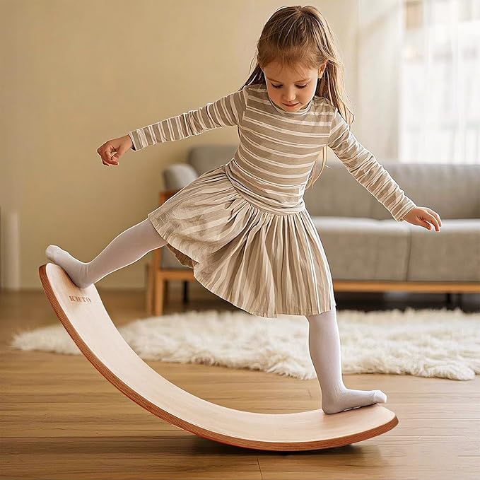 KHTO Balance Board for Kids & Adults - Super Fun Wobble Board for Toddlers, Teens & Parents! 10-Layer Beech Wood, Non-Slip Felt, 680 lbs Limit - Includes 20 Training Moves Guide for Core Strength & Family Fun!