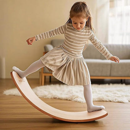 KHTO Balance Board for Kids & Adults - Super Fun Wobble Board for Toddlers, Teens & Parents! 10-Layer Beech Wood, Non-Slip Felt, 680 lbs Limit - Includes 20 Training Moves Guide for Core Strength & Family Fun!