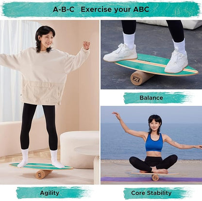 XCMAN Surf Balance Board Trainer with Roller Wooden Exercise Balancing Stability Trainer - Non Slip Surface for Adults Kids|Balance Board for Surfing,Snowboarding,Skateboarding,Hockey,Yoga Training