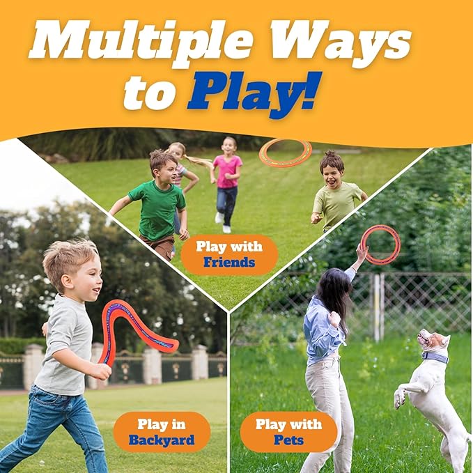 6 PCS Flying Ring Combo Pack Sports Plastic Pro Discs, Rings and Boomerangs - Lightweight Sports Outdoor Games Toys for Kids and Adults