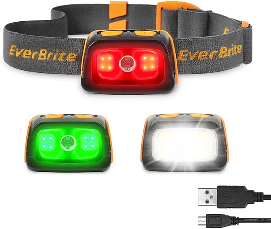 EverBrite Rechargeable Headlamp - 350 Lumens Headlight with Red/Green Light and Tail Light, 7