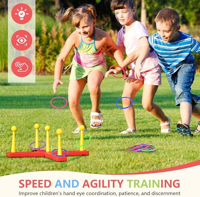 OBTANIM 12 Pcs Plastic 3 Inch Ring Toss Game for Kids and Outdoor Toss Rings for Speed and Agility Practice Game, Random Colors