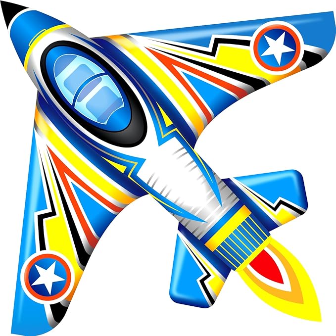 Airplane Kite for Kids and Adults, Easy to Fly with Durable Fiberglass Frame, Outdoor Fun Sports Plane Kite with Handle and Line Good Flying (Fighter Plane-Blue)