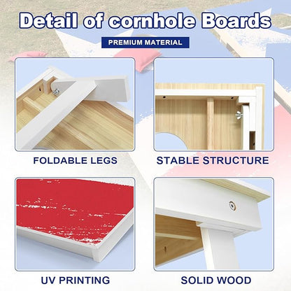 Cornhole Boards Set - Regulation Size 4x2/3x2ft Solid Wood Corn Hole Game Set with 8 Bean Bags and 2 Cornhole Boards - Perfect for Outdoor Game