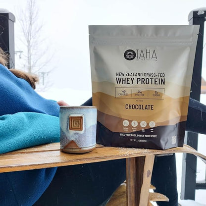Taha Health & Nutrition Chocolate Flavored Whey Protein Concentrate Powder, 25g Protein, 140 Calories, 2g Sugar | New Zealand Grass-Fed, Free-Range Dairy | Gluten and Soy Free, Keto, Kosher | 2LB