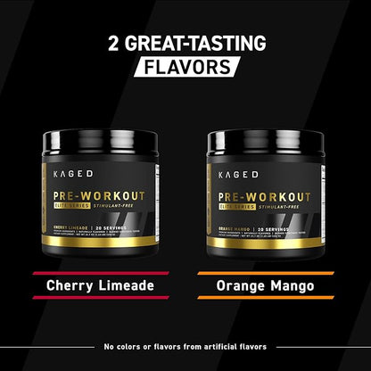 Kaged Pre Workout Elite Stim Free Powder | Cherry Limeade | Pre-Workout with Creatine, Beta Alanine, L-Citrulline, BCAAs | Caffeine Free | Pre Supplements for Men & Women | 20 Servings