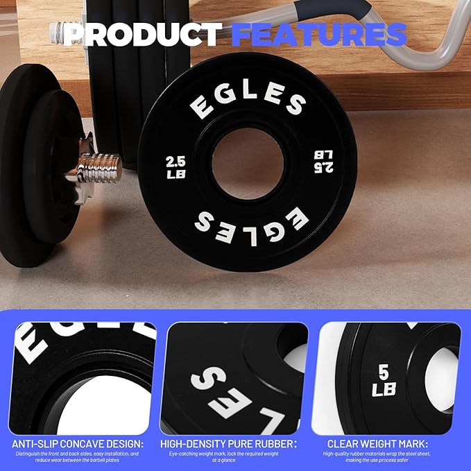 Egles Change Plates Set 1.25LB, 2.5LB, 5LB - Rubber-Coated Weight Plates in Pairs, Olympic Bumper Plates, Color-Coded, IWF Standard, Fit 2-Inch Barbells Strength Training Weight Plates Gym & Fitness