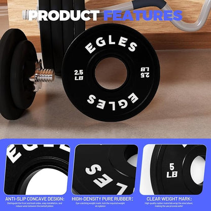 Egles Change Plates Set 1.25LB, 2.5LB, 5LB - Rubber-Coated Weight Plates in Pairs, Olympic Bumper Plates, Color-Coded, IWF Standard, Fit 2-Inch Barbells Strength Training Weight Plates Gym & Fitness