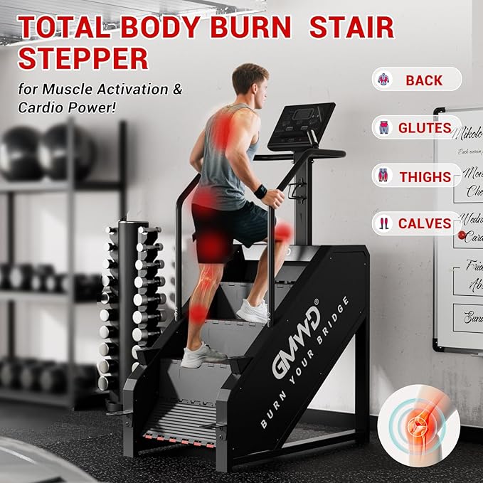 Stepper Machine, GMWD Stair Climber with LED Screen, Commercial Grade Stair Stepper Exercise Machine with 15 Resistance Levels, 441LBS, 24-164 Steps/Minute, Black