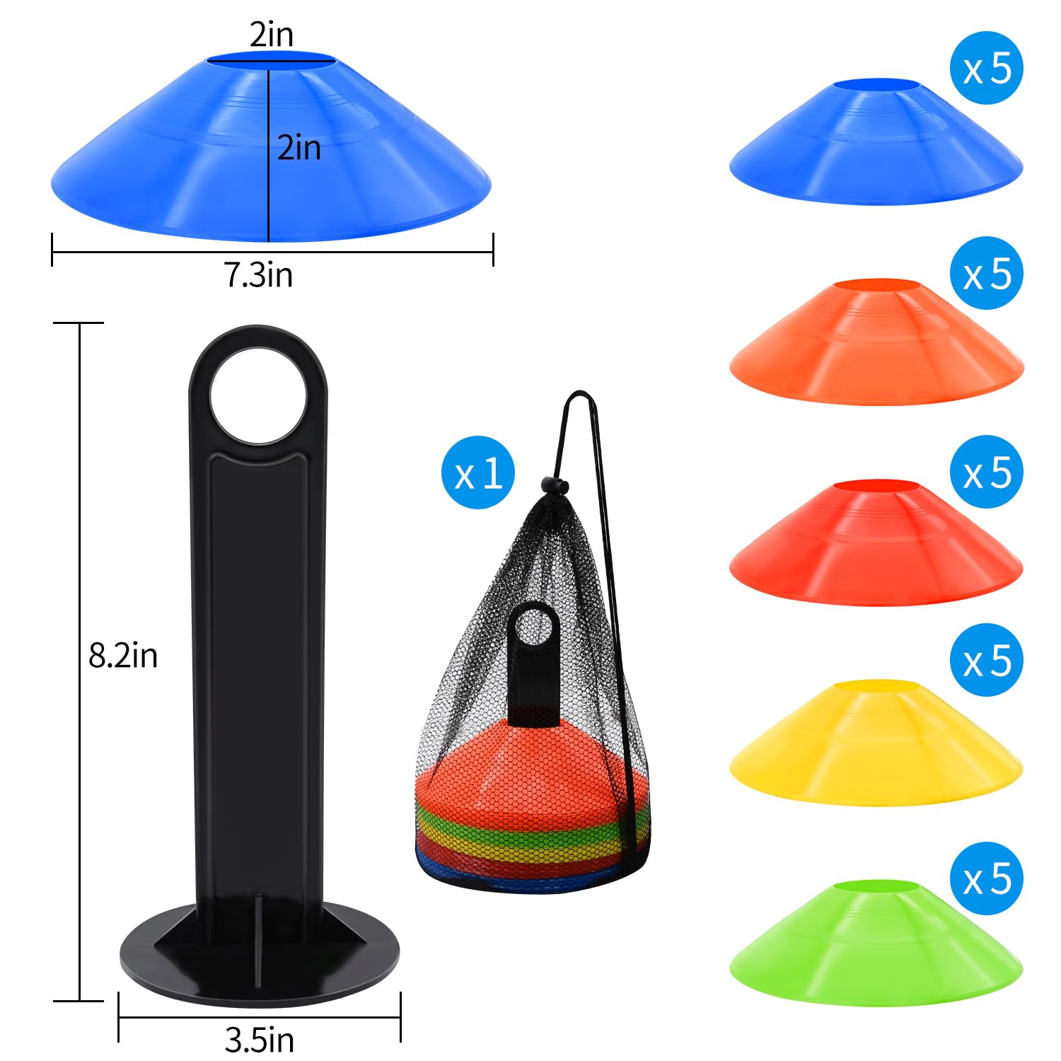 FGBNM 25 Pack Disc Cones Carry Bag and Holder, 5 Color