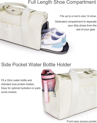 Gym Bag for Women and Men with Shoe Compartment & Wet Pocket - Duffle Bag for Travel Sports Fitness Workout Athletic, 19"-Medium, Beige