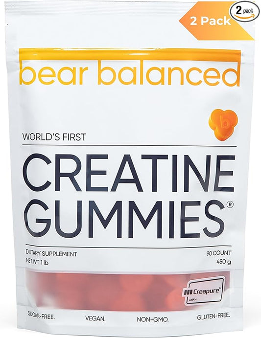 Creatine Gummies for Men & Women - Creatine Monohydrate, L-Theanine, L-Tyrosine & B12 for Muscle Growth, Strength, and Focus, Peach Mango, 2 Pack