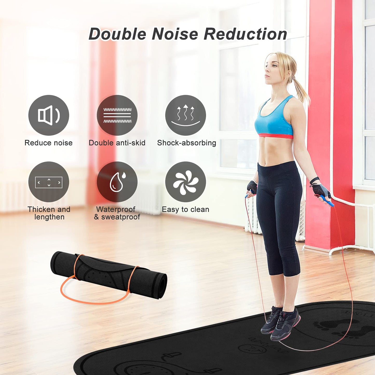 dofopo Jump Rope Mat 71"x24" Larger Non-Slip Indoor Outdoor Exercise Fitness Mat,High-Density