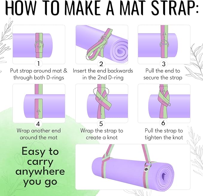 TECEUM Yoga Strap & Mat Strap – 2 IN 1 – Cotton – 6 ft 8 ft 10 ft (30+ colors) – Adjustable Non-Slip Belt for Yoga, Pilates, Stretching, Physical Therapy, Fitness & Home Workout – For Carrying Mats