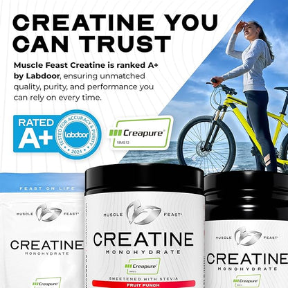 Muscle Feast Creapure Creatine Monohydrate Powder, Vegan Keto Friendly Gluten-Free Easy to Mix, Muscle Recovery Supplement, Creatine for Muscle Growth, Flavored Creatine, Natural Fruit Punch 300g