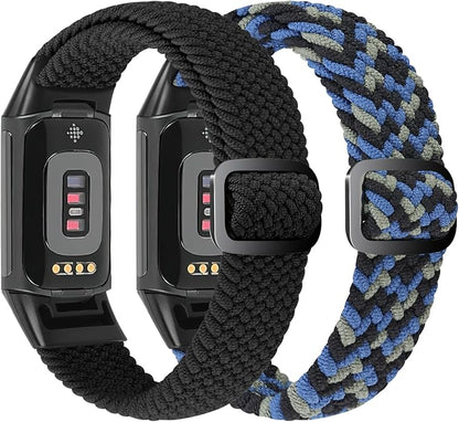 Elastic Braided Bands Compatible with Fitbit Charge 5/Fitbit Charge 6 for Women Men, Breathable Adjustable Stretchy Nylon Loop Sport Replacement Wristbands for Fitbit Charge 6 Charge 5 Straps
