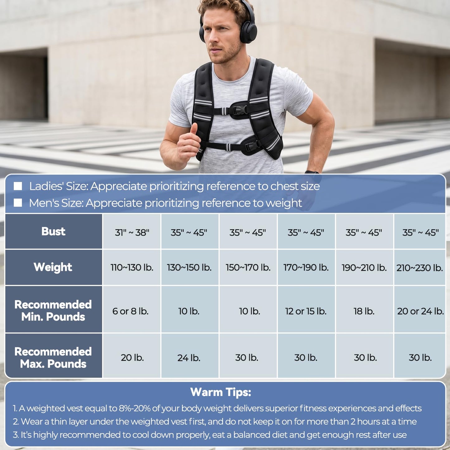 Zeerun Weighted Vest, 6lb/8lb/10lb/12lb/15lb/18lb/20lb/24lb/30lb for Men Women, Reflective Stripe