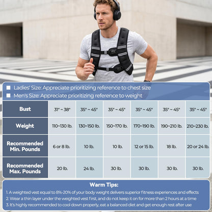 Zeerun Weighted Vest, 6lb/8lb/10lb/12lb/15lb/18lb/20lb/24lb/30lb for Men Women, Reflective Stripe