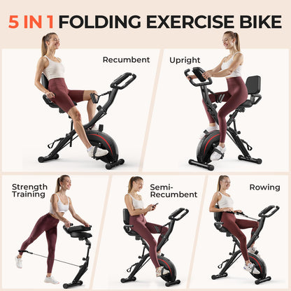 Pleny Folding Exercise Bike, 5 IN 1 Stationary Bikes for Home 6.6 LBS Flywheel, 330LB Weight