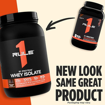 Rule 1 R1 Protein Whey Isolate - with 25g Protein & 6g BCAA Exclusively from Isolated & Hydrolyzed Sources for Workout Recovery (1 Pound*, Chocolate Fudge)