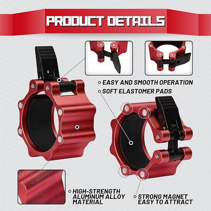 RitFit 2-Inch Magnetic Barbell Collars Locking Clamps - Heavy Duty Aluminum Alloy, Quick Release with Non-Slip TPR Pads for Olympic Weightlifting Powerlifting Training (Pair)