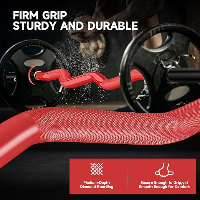 Olympic EZ Curl Barbell Bar, 400LBS Weight Capacity Olympic Curl Bar, 4ft Barbell Weight Bar with Knurled Grip for 2 Inch Weight Plates, Hip Thrusts,Squat,Biceps-Home Gym Weight Bar