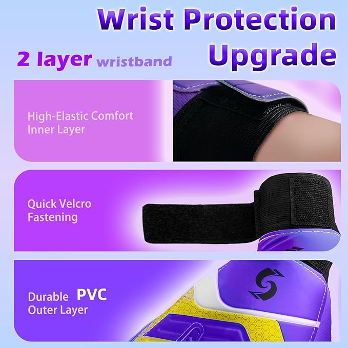 Sportout Kids Goalkeeper Gloves, Soccer Gloves with Double Wrist Protection and Non-Slip Wear Resistant Latex Material to Give Protection to Prevent Injuries