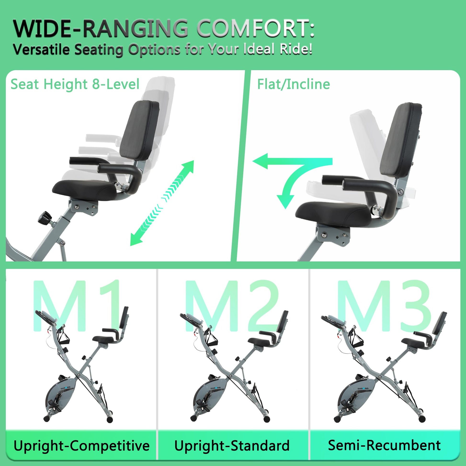 BARWING Stationary Exercise Bike for Home Workout, 5 IN 1 Foldable Indoor Cycling Bike for Seniors