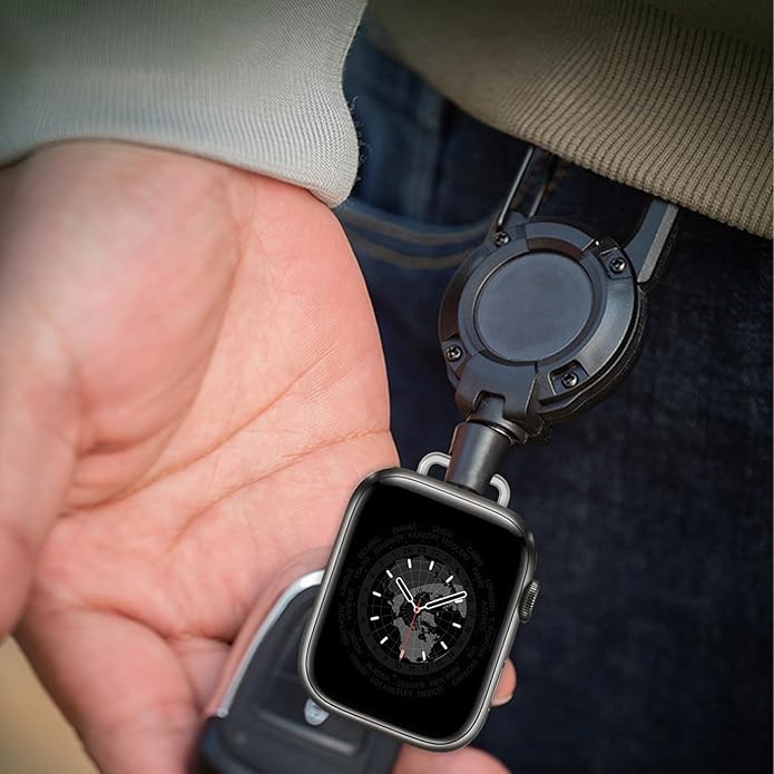 Badge Holder Retractable Clip Compatible with Apple Watch Band Series 10, Ultra 2, SE, 8 7 6 5 4 3 2 1 38mm 40mm 41mm 42mm 44mm 45mm 49mm, Stretchable Badge Reel Clip for iwatch Series 9